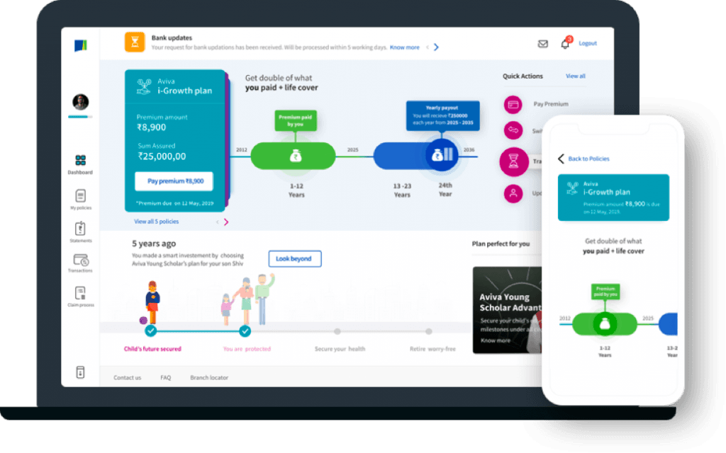 Aviva Life Insurance web and mobile platform